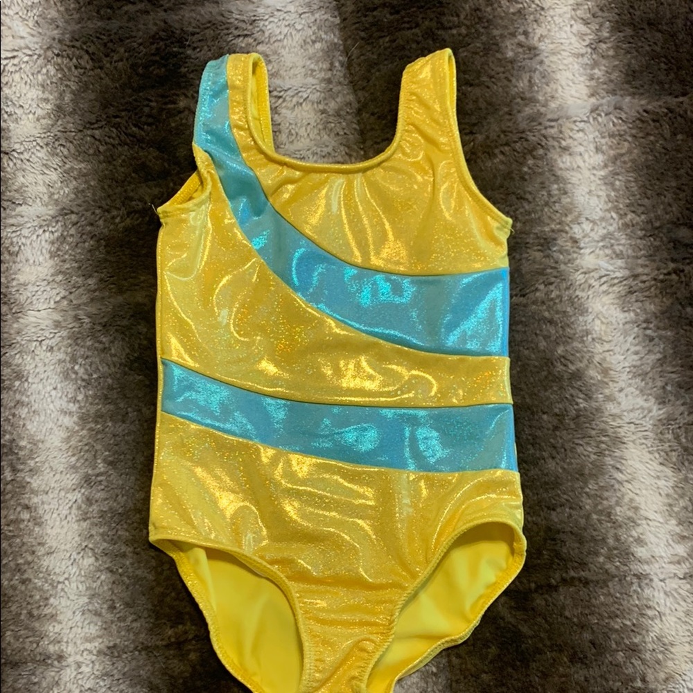 Yellow and Blue Shimmer Leotard- Child Medium